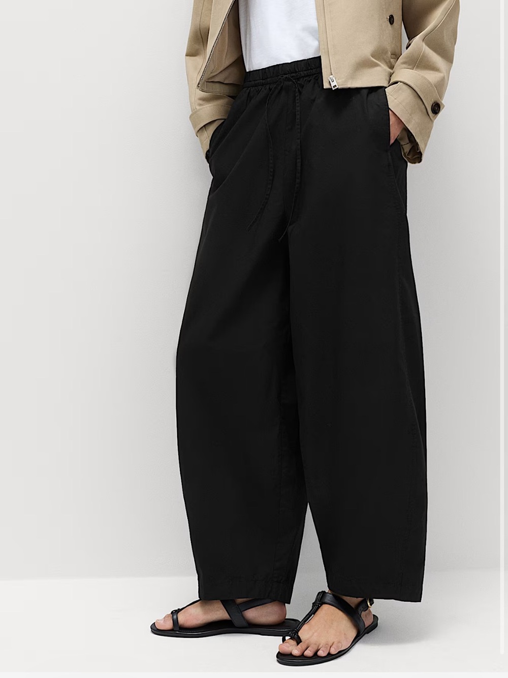 M&S Cotton Drawstring Barrel Leg Ankle Grazer Trousers (Size US12) UK16
